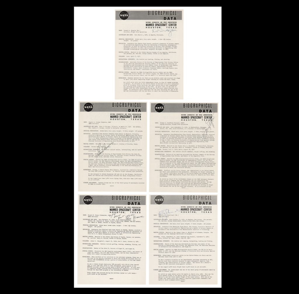 Apollo astronaut autographed data sheets