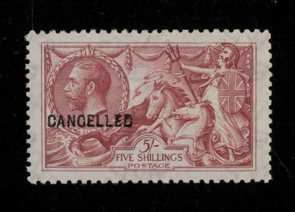 Great Britain 1920 5s rose red "Seahorses" scarce paper trial, SG416var