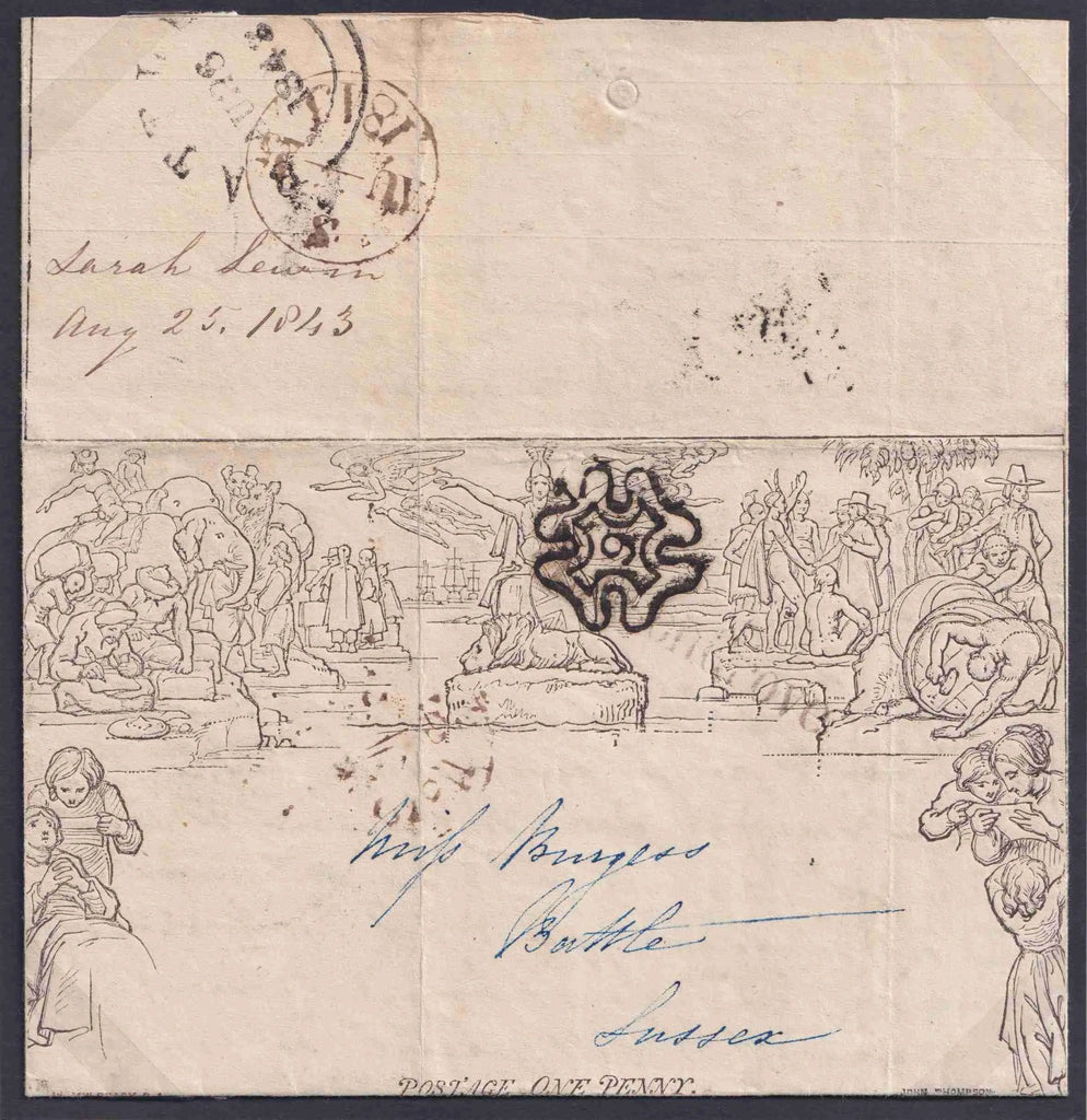 Great Britain 1840 1d Mulready lettersheet with rare London No. 9 Maltese Cross cancellation, SGME1