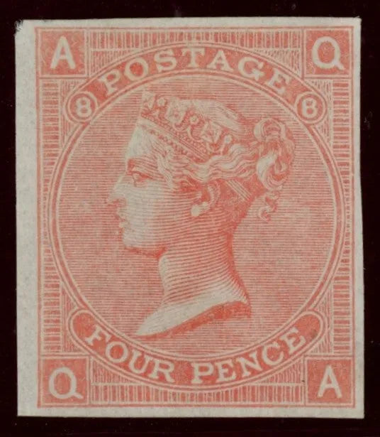 Great Britain 1865 4d dull vermilion Plate 8 imperforate plate proof, SG93var
