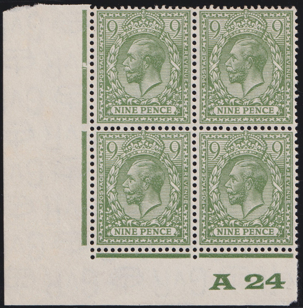 Great Britain 1924 9d pale olive green (Watermark Inverted), SG427wi
