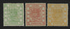 CHINA 1878 1ca green, 3ca brown-red and 5ca orange, SG1/3