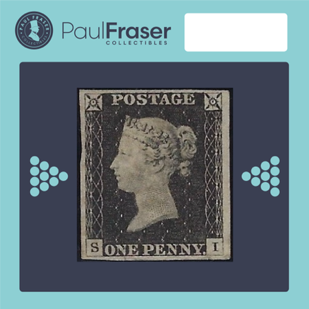 1/10 Fractional Ownership of a Penny Black postage stamp: Great Britain 1840 1d Black Plate 2, SG2