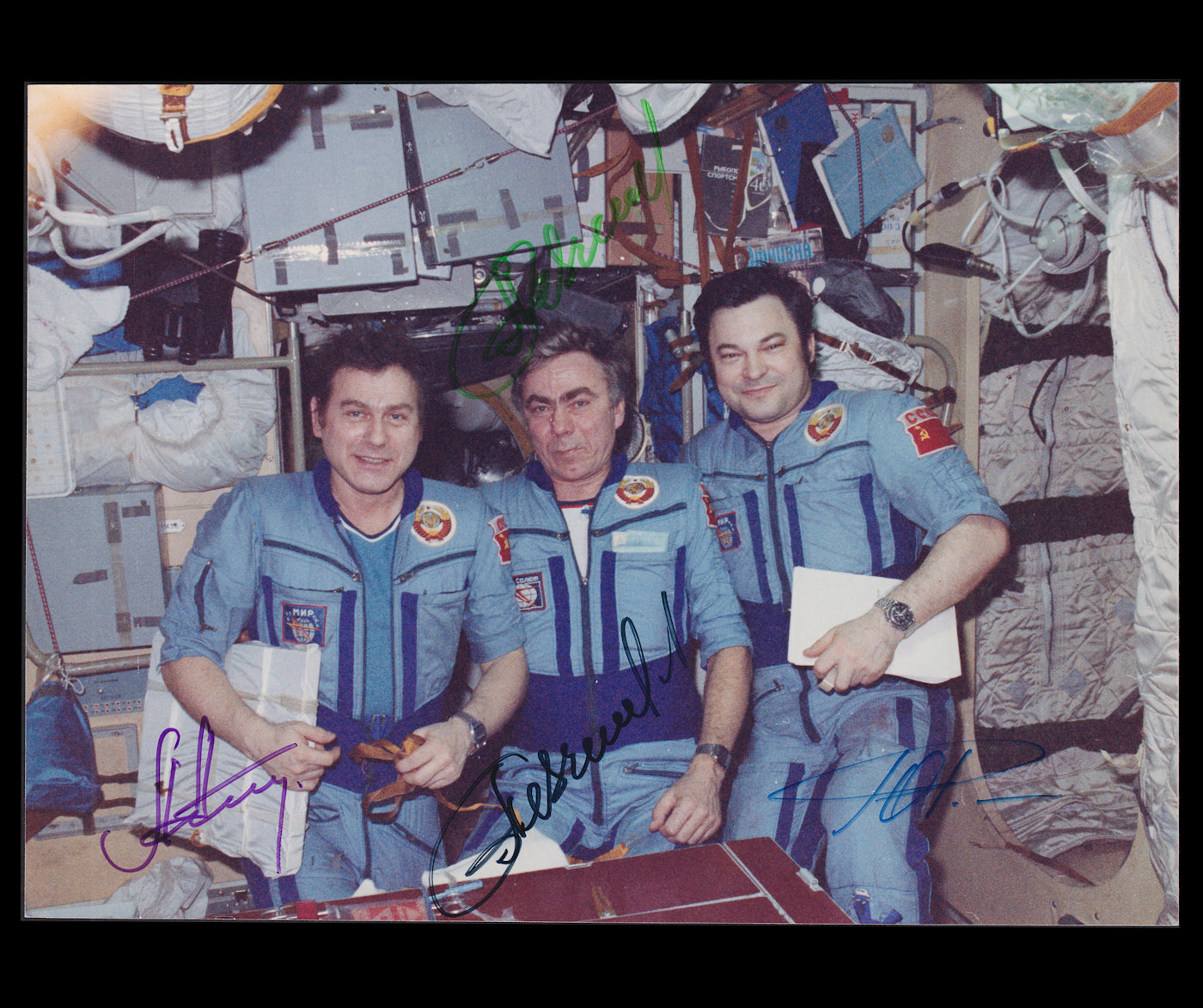 Soyuz TM-3 crew signed photograph