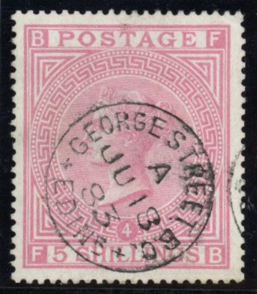 GREAT BRITAIN 1882 5s Rose PL4 White paper, SG134