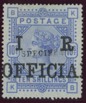 GREAT BRITAIN 1890 10s Ultramarine (I R Official, Blued paper), SG O9ds