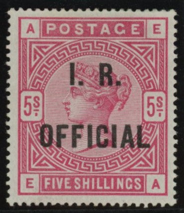 GREAT BRITAIN 1885 5s Rose on blued paper (IR Official), SG08