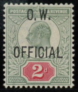 GREAT BRITAIN 1902 2d Yellowish green & carmine red (OW Official), SGO38