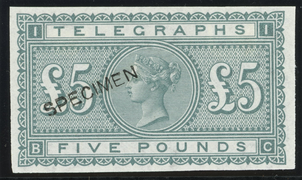 GREAT BRITAIN 1877 £5 "Telegraph" colour trial Pl1, SGT18var