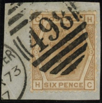 GREAT BRITAIN 1873 6d Pale Buff Pl13, SG145