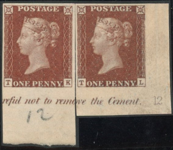 Great Britain 1841 1d red brown Plate 12 imprimaturs, SG8var