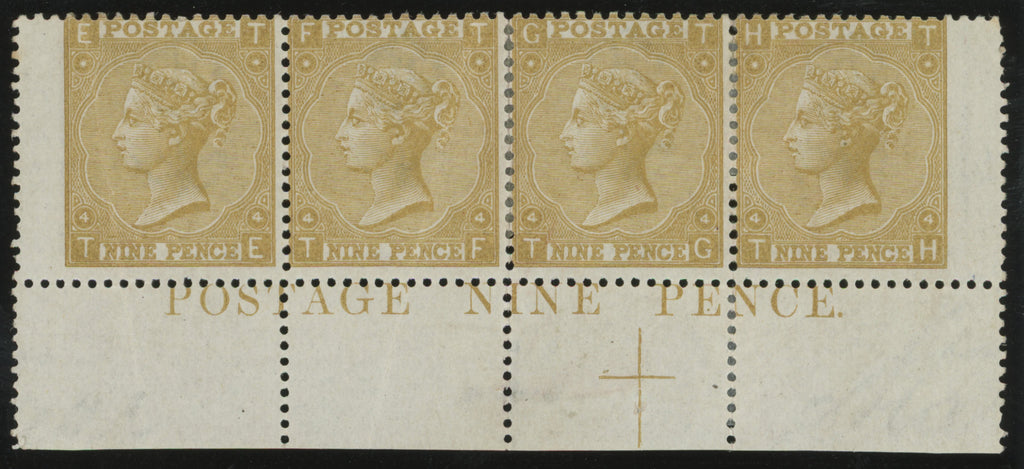 GREAT BRITAIN 1867 9d Deep straw Pl4 (Wmk Spray), SG110var