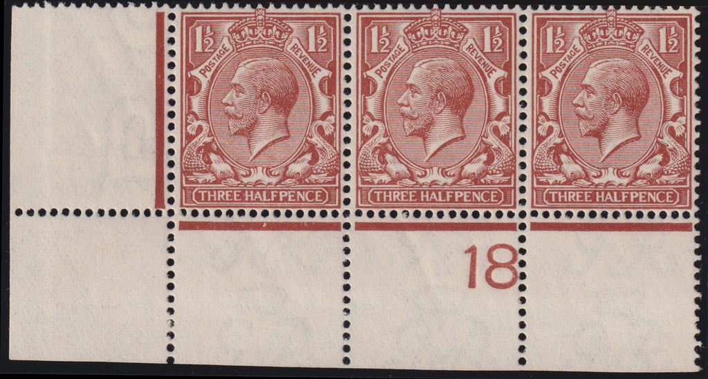 GREAT BRITAIN 1918 1 1⁄2d Red brown, SG362var