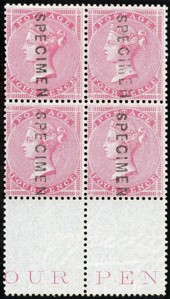 GREAT BRITAIN 1856 4d Carmine on thick blued highly glazed paper PL1, SG63s
