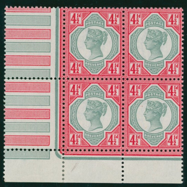 GREAT BRITAIN 1892 4½d Green & deep bright carmine, SG206a