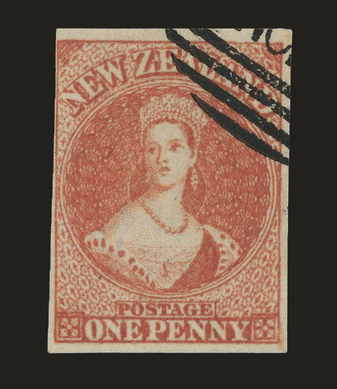 NEW ZEALAND 1855 (20 July) 1d dull carmine on white paper, wmk large star, SG 1