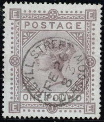 GREAT BRITAIN 1883 £1 Brown-lilac PL1 (White paper)