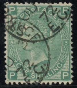 GREAT BRITAIN 1871 1s Green Pl5 (Stock Exchange Forgery), SG117var