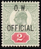 GREAT BRITAIN 1902 2d Yellowish Green & Carmine Red (OW Official), SGO38.