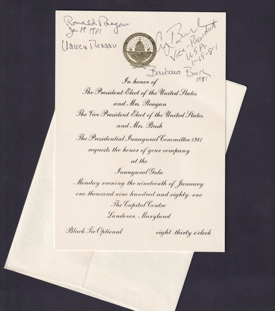 Ronald Reagan and George Bush signed Presidential Gala invitation