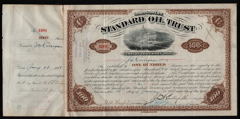 JD Rockefeller Signed Share Certificate A1081