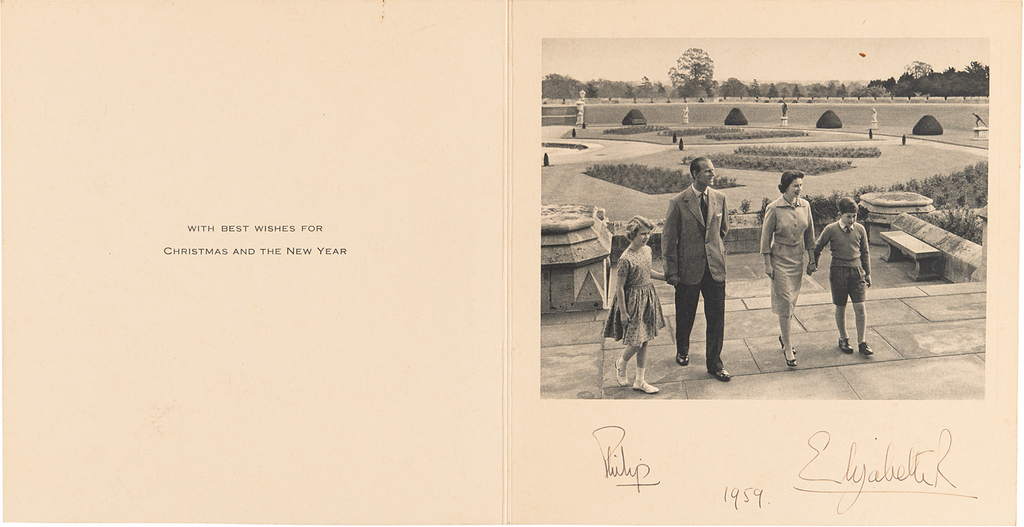 Queen Elizabeth II and Prince Philip signed 1959 Christmas card