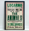 A rare original 1965 poster advertising the Animals at the Locarno ballroom in Swindon, UK.