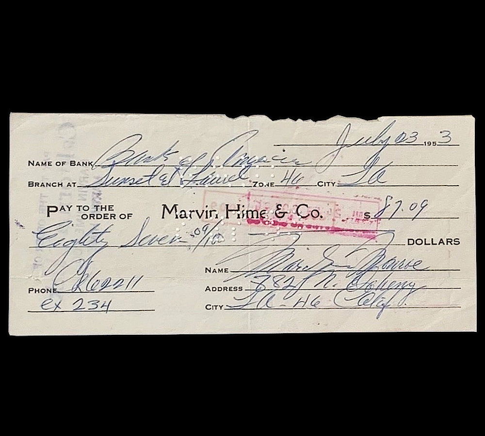 Marilyn Monroe signed personal bank cheque