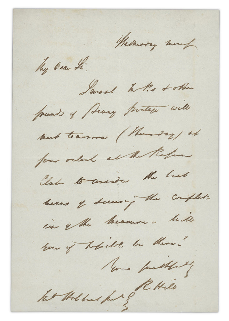 Sir Rowland Hill handwritten signed letter