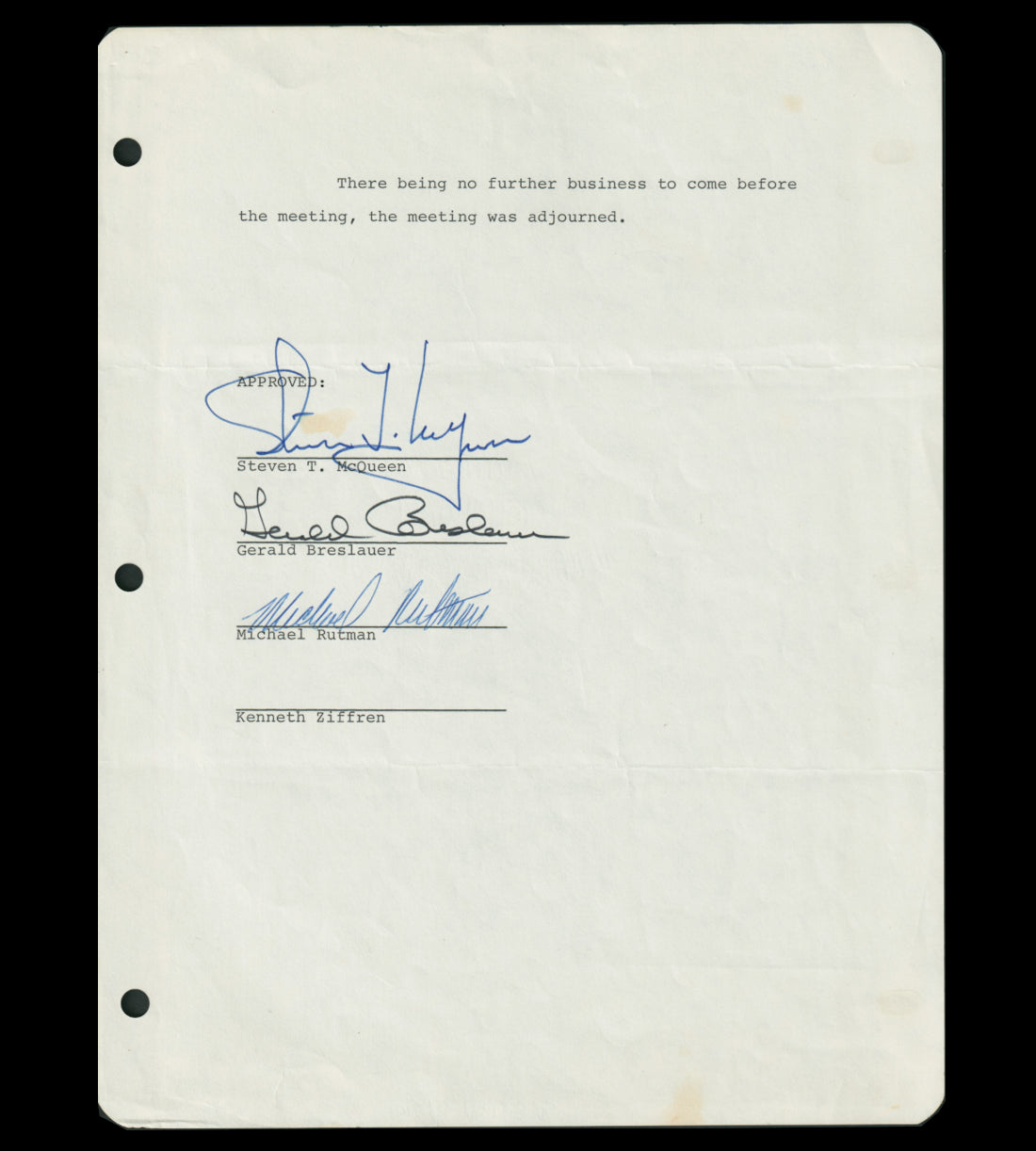 Sighed Example Steve McQueen Signed Document