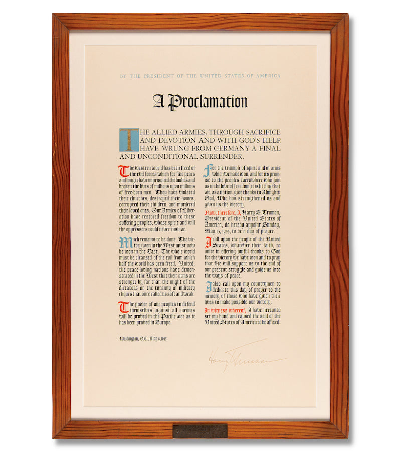 Harry S. Truman signed WWII victory proclamation broadside