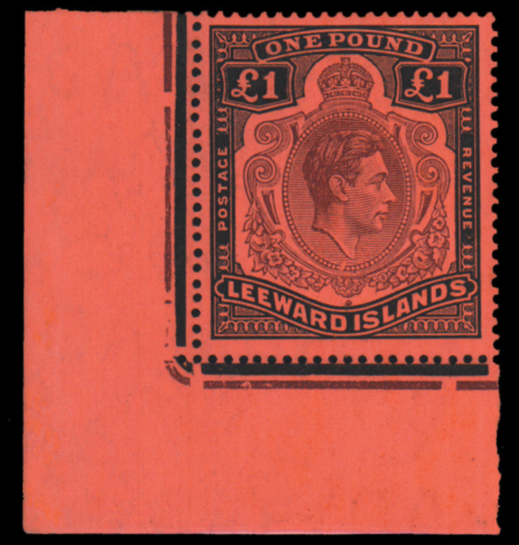 Leeward Islands 1938-51 £1 brown-purple and black/salmon, SG114ba