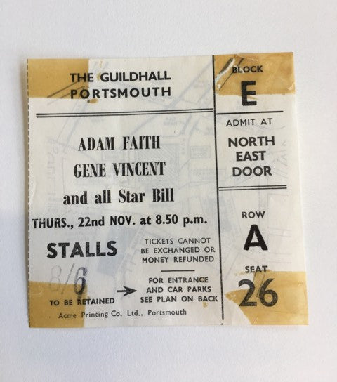 Original Gene Vincent concert ticket