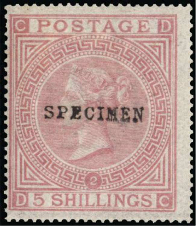 Great Britain 1874 5s pale rose plate 2 Specimen, SG127s