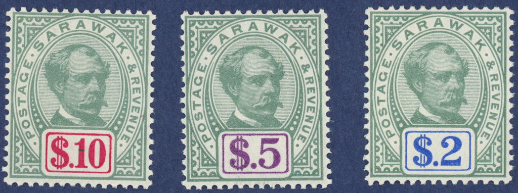 Sarawak 1888-97 unissued high values $2, $5, $10 SG21a/c