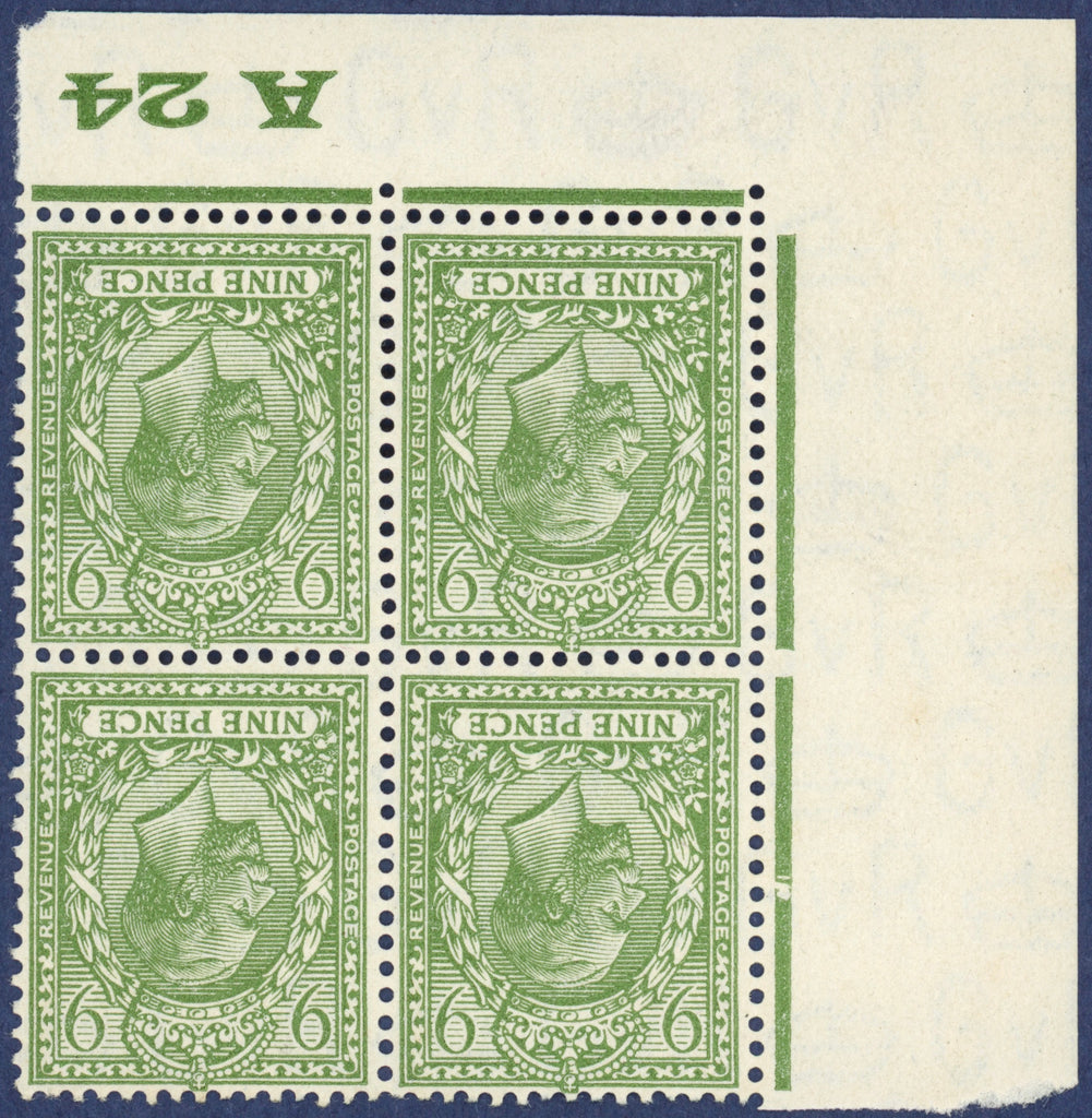 Great Britain 1924 9d pale olive green (Watermark Inverted), SG427wi