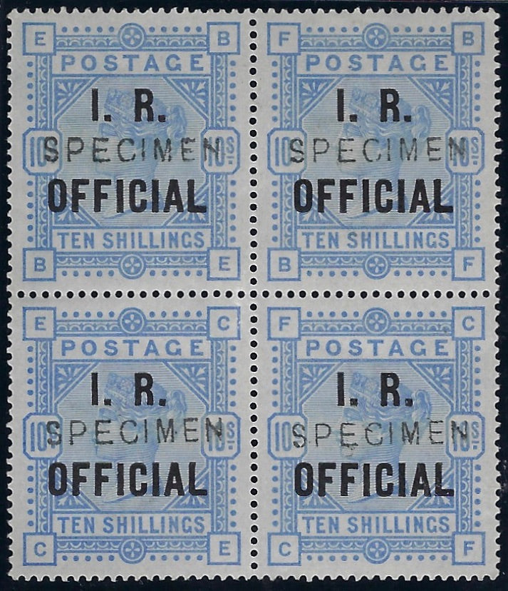 Great Britain 1885 10s Ultramarine on blued paper (I.R. Official). SG O9d
