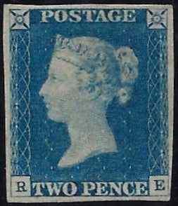 Great Britain 1840 2d Blue Plate 1, SG5 Plate 1