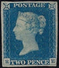 Great Britain 1840 2d Blue Plate 1, SG5 Plate 1