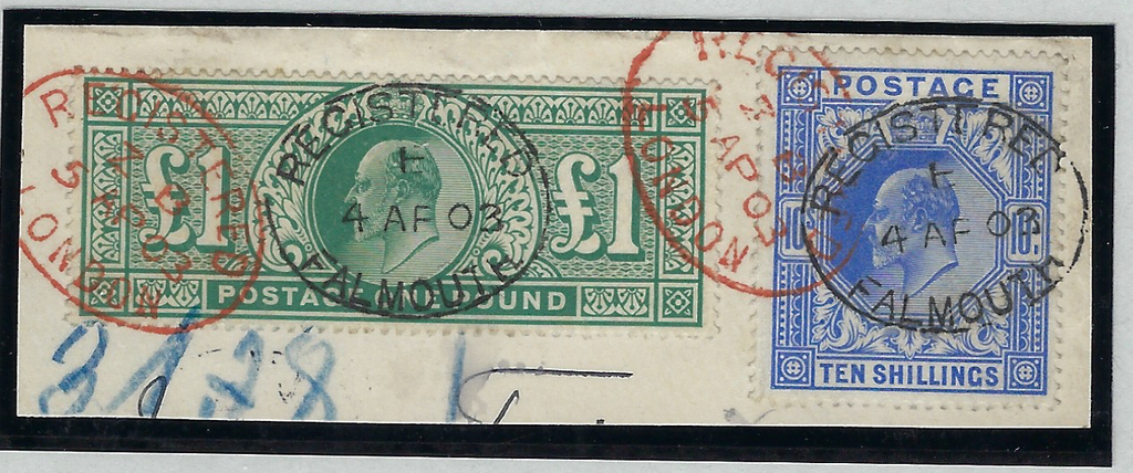 Great Britain 1902 10s Ultramarine and £1 Dull blue green, SG265/6