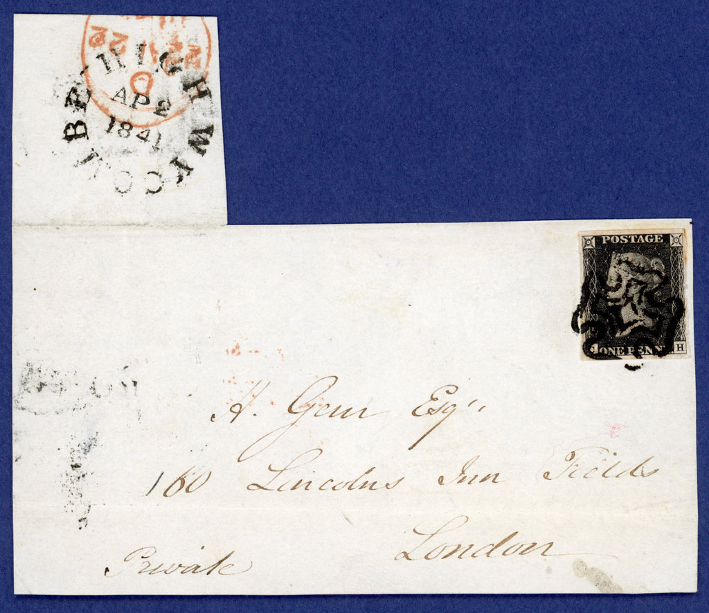 Great Britain 1840 1d greyish black Plate 11 cover, SG3