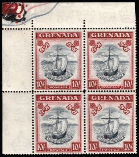 Grenada 1938-50 10s blue-black and bright carmine (wide) SG163f