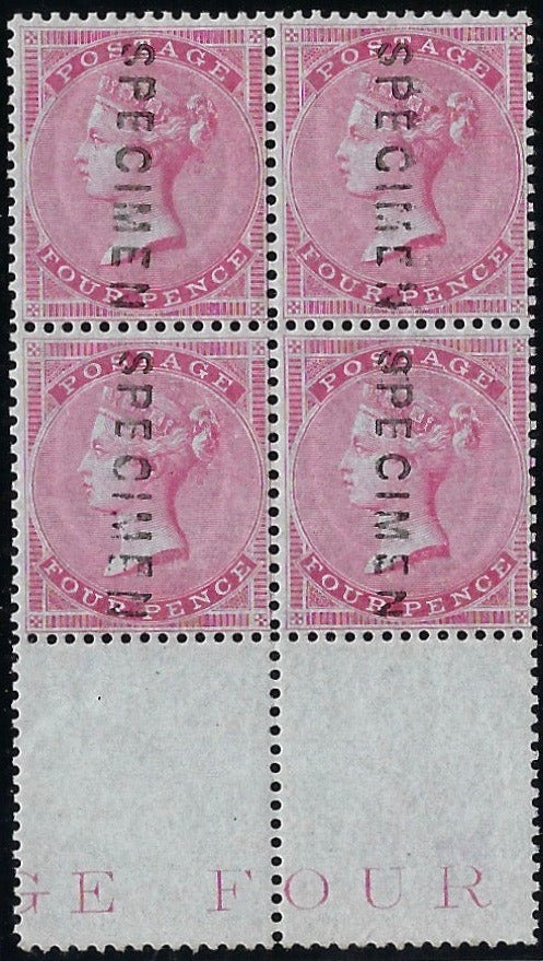 Great Britain 1856 4d Carmine on thick blued highly glazed paper SG63s PL1