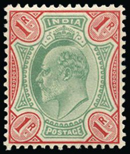 India 1902-11 1r green and scarlet SG137