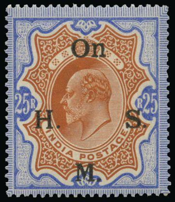 India Official 1909 King Edward VII 25r brownish orange and blue SGO72