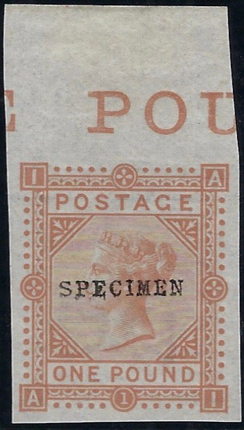 Great Britain 1878 £1 Colour trial Plate 1. SG129var PL1