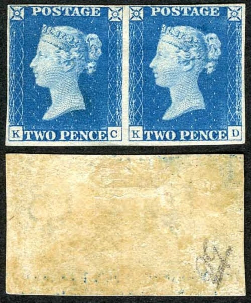Great Britain 1840 2d Blue (KC/KD) MINT pair with watermark inverted.