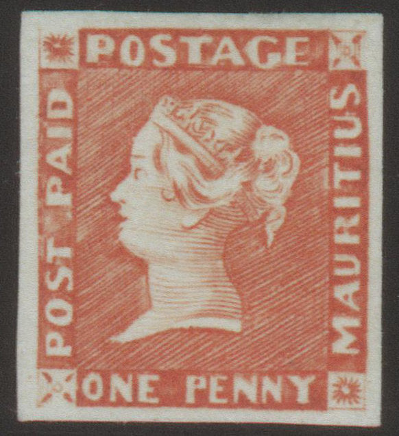 Mauritius 1854 1d. Bright Vermillion, Mint SG10