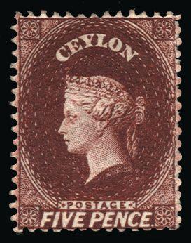 Ceylon 1862 5d lake-brown SG40