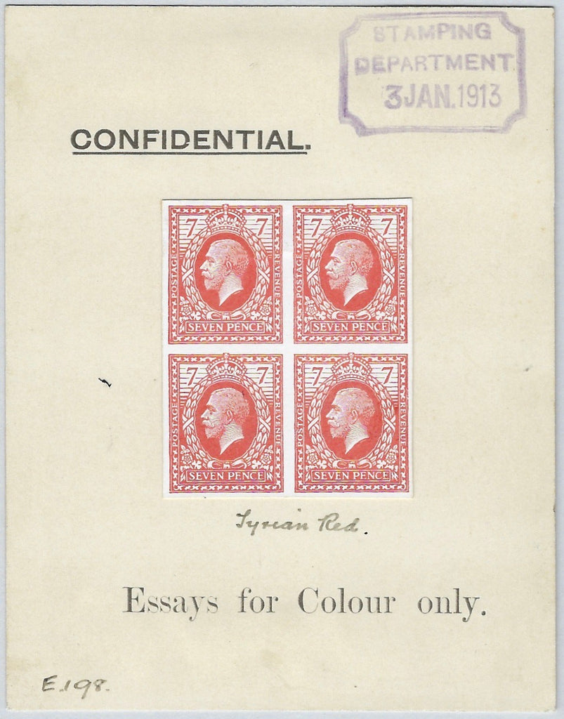 Great Britain 1913 7d Eve's Wreath design colour essays. SG387var